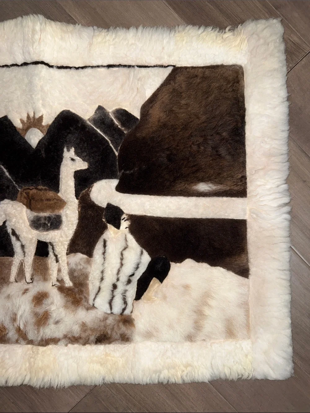 Vintage Andean Alpaca Llama Fur Wall Hanging Rug Tapestry 22x32 South American A
